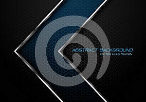 Abstract blue silver line arrow on dark grey hexagon mesh design modern luxury futuristic background vector