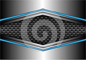 Abstract blue silver metal arrow on dark circle mesh banner design modern futuristic background vector