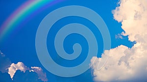 abstract blue sky background rainbow and clouds