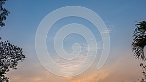 Abstract blue sky with beautiful wisp of cloud in sunset time, for use as a backing or backdrop