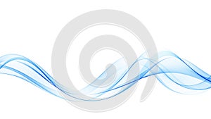 Abstract blue smooth wave lines, on a white background. Design element.