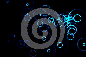 Abstract blue sound waves oscillating with circle ring on black background