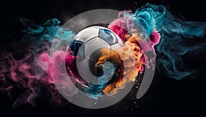 Abstract blue sphere of soccer ball in motion, glowing with competition generated by AI