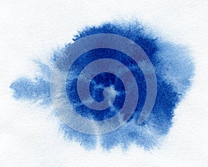 Watercolor. Abstract blue spot on white watercolor paper.