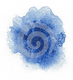 Watercolor. Abstract blue spot on white watercolor paper.