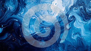 Abstract Blue Swirling Fluid Marbling Texture Background