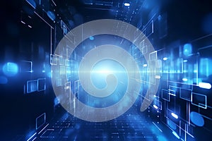 abstract blue technology background. 3d rendering toned image double exposure