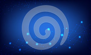 Abstract Blue technology background with shining light of line and dot connection. Template of network and communication connected