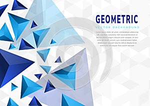 Abstract blue triangles geometric shape on white grey background with copy space