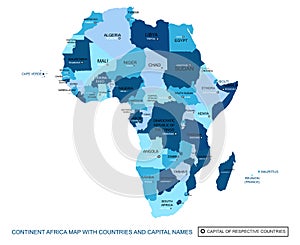 Abstract blue vector africa map with states and capital