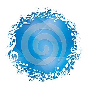 Abstract blue vector background with white round music frame