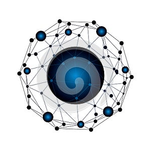 Abstract blue vector globe. Technology ball. Logo hi-tech.