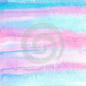 Abstract blue, violet and pink watercolor hand painted background