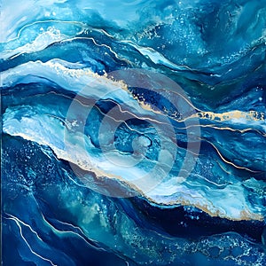 abstract blue wave background. Marble blue patterned texture background. Abstract marbling artwork for design. Abstract