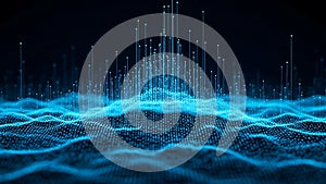 Abstract blue wave data visualization concept for technology and science