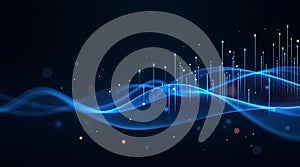 Abstract Blue Wave Network with Connected Data Points Representing Connectivity and Communication Technology Innovation and