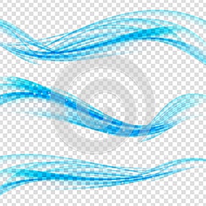 Abstract Blue Wave Set on Transparent Background. Vector Illustration