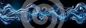 Abstract blue waveform with glowing light streaks