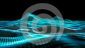 Abstract Blue Waveform Grid On Black Background