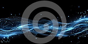 Abstract Blue Waves with Light Particles on Black Background