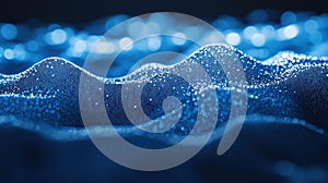 Abstract blue waves with sparkling bokeh effects resembling water surface