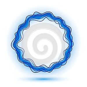 Abstract Blue Wavy Circle Frame on White Background Vector Design
