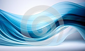 Abstract Blue Wavy Design on White Background, Modern Fluid Art Concept, Dynamic Smooth Lines, Digital Wave Illustration