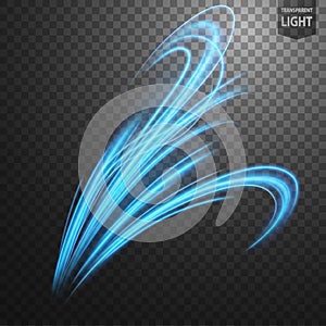 Abstract blue wavy line of light with a transparent background, isolated and easy to edit. Vector Illustration