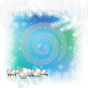 Abstract white background with white Christmas decorations and snowflakes