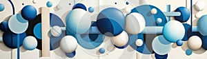 Abstract blue and white circular forms overlap in an artistic pattern, creating a dynamic and modern visual