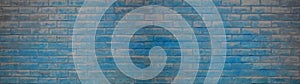Abstract blue white colored painted damaged rustic brick wall brickwork stonework masonry wallpaper, texture background banner