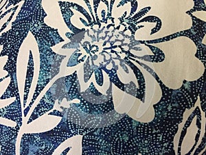 Abstract blue and white floral fabric design