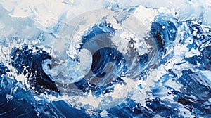 Abstract blue and white fluid art painting with dynamic swirl patterns