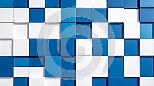 Abstract blue and white geometric cube pattern background.