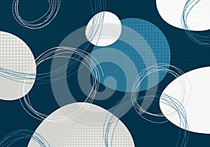 Abstract blue and white harmony circle style with dots halftone pattern. Overlapping artwork with hand drawing background