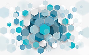 Abstract blue and white hexagons background. Technology digital hi tech concept