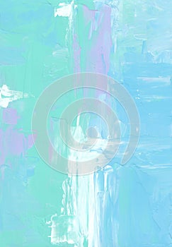 Abstract blue, white, purple and green pastel background, hand painted