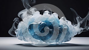 Abstract blue and white smoke on a white surface