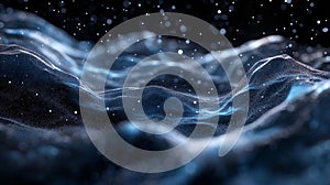 Abstract Blue and White Wave with Glowing Particles