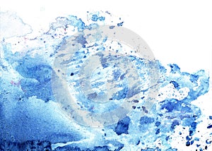 Abstract blue winter watercolor background with white space for your text