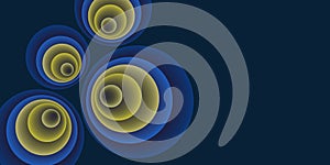 Abstract Blue and Yellow 3D Spiralling, Funnel, Concentric Circles Pattern - Perspective, Colorful Spheres Design