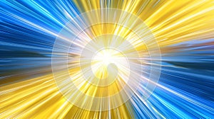 Abstract blue and yellow light rays effect background. Generative Ai