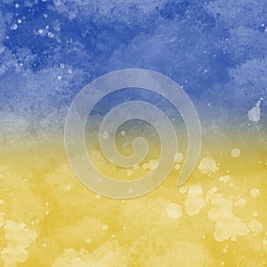 Abstract blue and yellow national Ukrainian flag with white paint splash on the surface.
