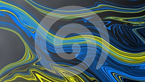 Abstract Blue and Yellow Psychedelic Curves in Gradating Black Background