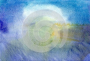 Abstract blue yellow watercolor blurred background photo