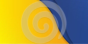 Abstract blue and yellow wave business banner. Blue background with orange yellow color composition and circle dots halftone