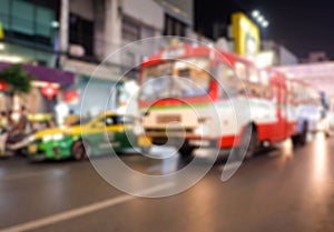 Abstract blur background Buses and taxis on Yaowarat Road at night