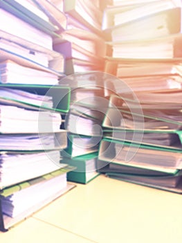 Abstract blur background of file stack at office