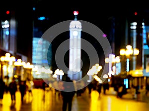 Abstract blur background of Jiefangbei Pedestrian Street at night in Chongqing, China photo