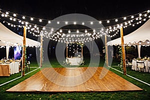 Abstract blur background of an outdoor wedding party reception